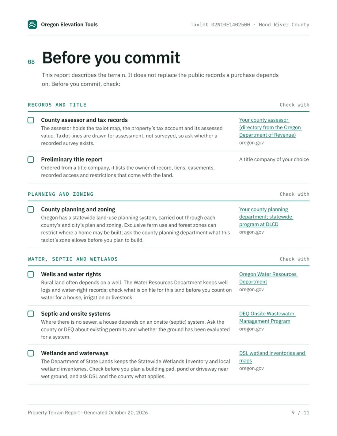 Page 9 of the sample report: Before you commit