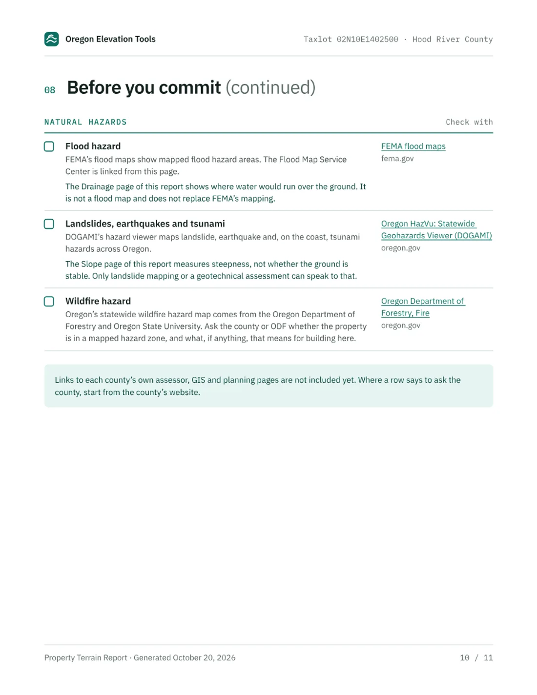 Page 10 of the sample report: Before you commit (continued)