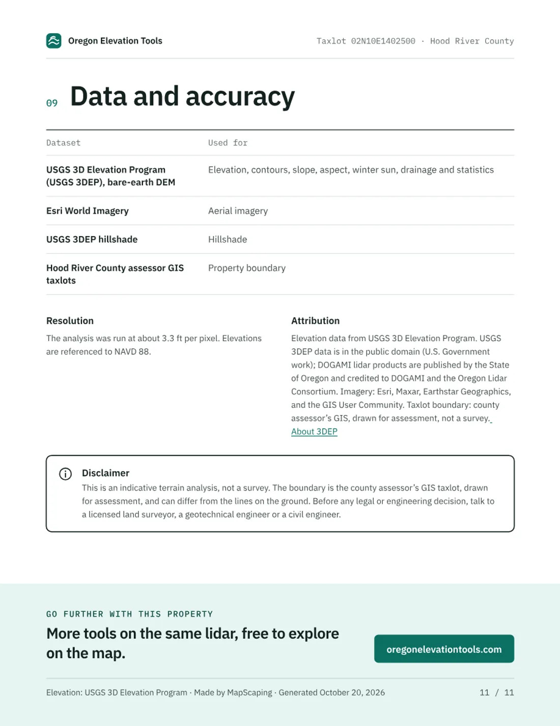 Page 11 of the sample report: Data and accuracy